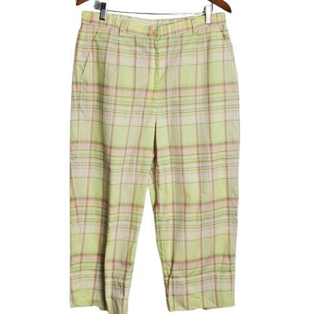 Lizgolf by Liz Claiborne Plaid Cropped Pants Yellow Pink Size 14 100% Cotton